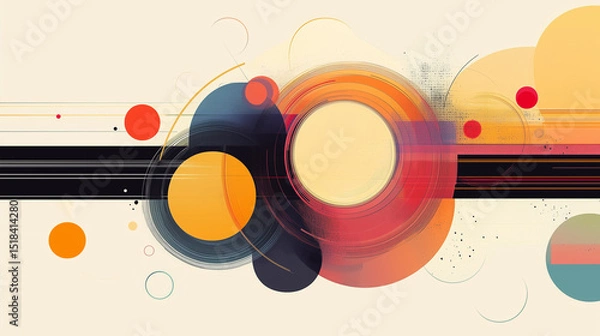 Fototapeta This abstract design showcases a vibrant digital data visualization with colorful circles and lines, representing complex workflows and modern technology concepts. Perfect for projects in tech and
