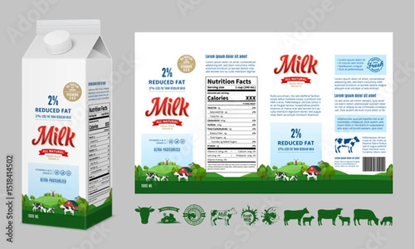 Fototapeta Vector milk carton packaging design template