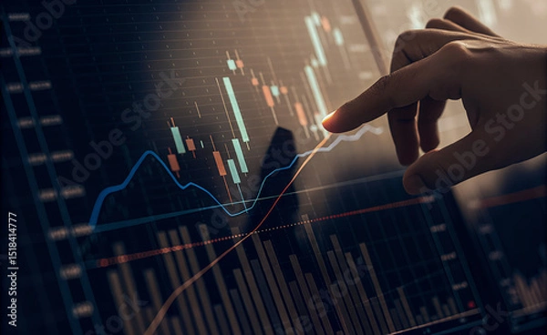 Obraz Hand Analyzing Stock Market Data on Screen