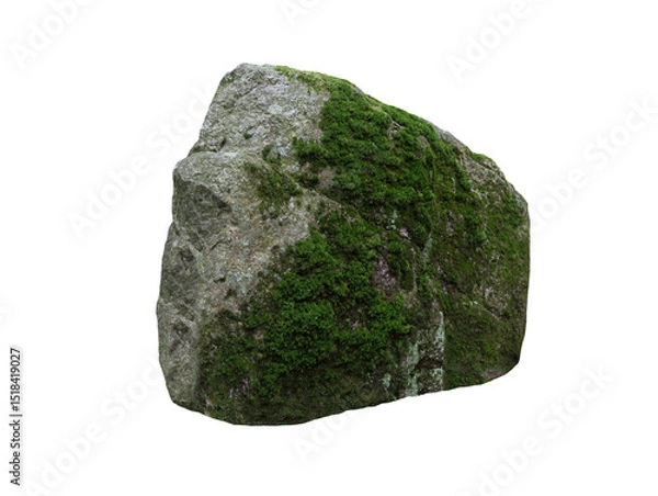 Fototapeta stone overgrown with moss isolated on white background