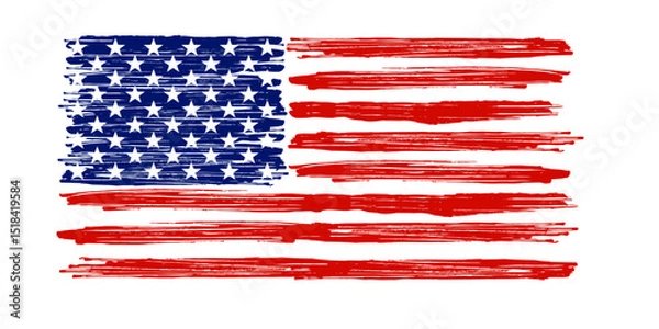 Fototapeta American flag grunge paint texture. USA Flag. Vector Illustration of United States Of America flag with scratch texture.