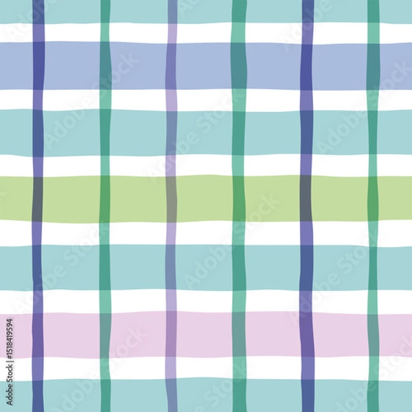 Fototapeta Check seamless pattern. Watercolor plaid texture, vector checkered green spring print for shirts, tablecloths, clothes, bedding, blankets.