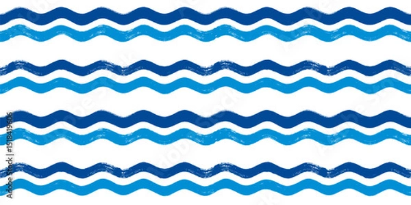 Fototapeta Seamless Wave Pattern, Brush stripes water sea vector background. Wavy beach print, watercolor curly paint lines