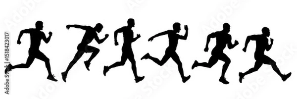Obraz Athletic running men, black vector icons. Group of running men, silhouettes. Vector silhouettes of athletic men in motion
