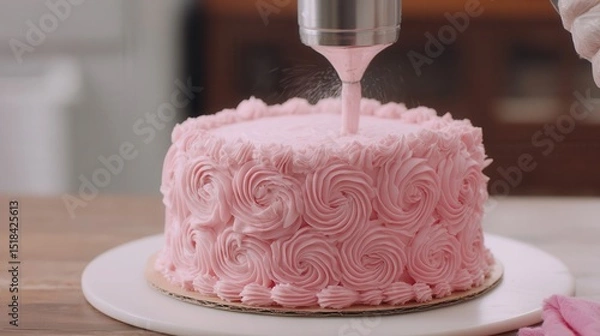 Obraz Pink frosting swirls adorning a round cake.
