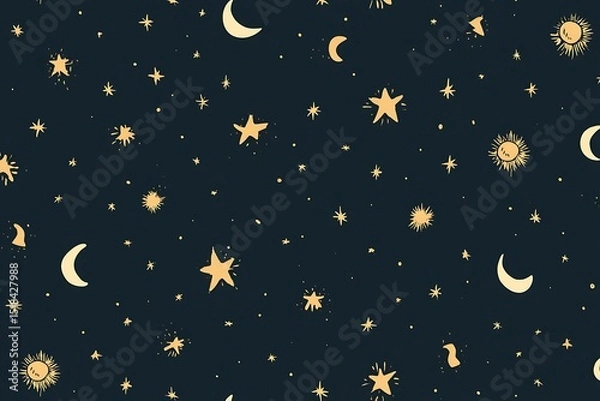 Obraz Celestial pattern with moons stars suns