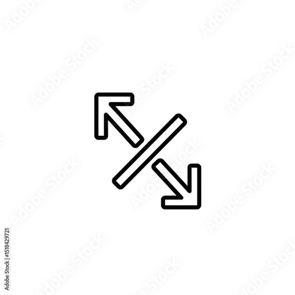 Fototapeta Black outline resize, shuffle, or full-screen toggle icon with two diagonal arrows separated by a line