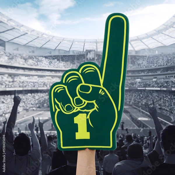 Fototapeta Green number one foam finger at a stadium