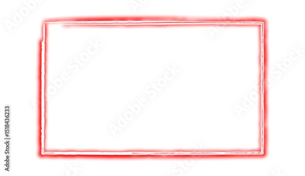 Fototapeta Red neon rectangle shape frame. Vivid glowing red border isolated on transparent background. Shine glow light electric red neon sign frame. Banner, Mockup, presentation, Design element, PNG