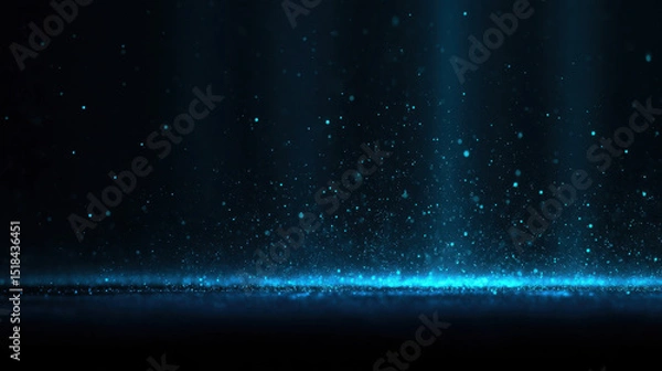 Fototapeta Blue glowing light particles float in dark space, creating magical and mysterious atmosphere with sparkling effects and soft illumination