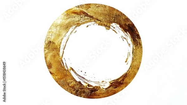 Fototapeta An incomplete gold circle with uneven blot smears, forming a textured, minimalistic design that suggests artistic movement and mindfulness. Isolated on white.