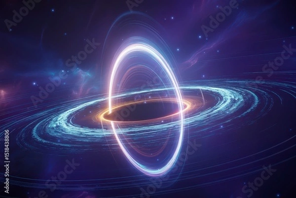 Fototapeta A view of a black hole with swirling matter and light in deep outer space art