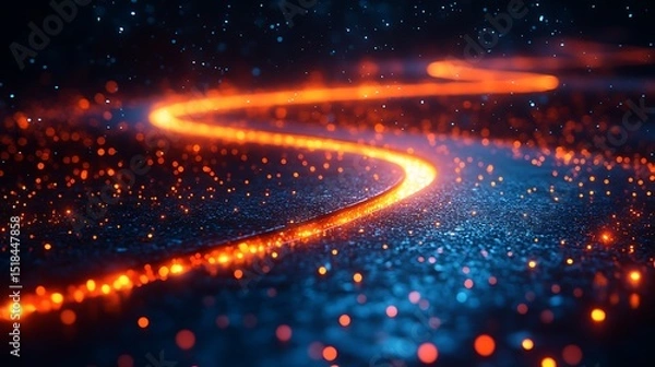 Fototapeta Abstract glowing path of light with digital particles over a textured surface.