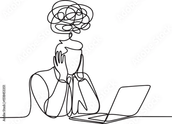 Fototapeta Continuous line drawing of stressed businessman with mental burden and depression due to office work pressure

