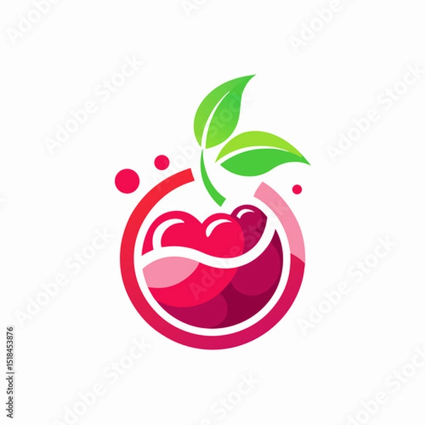 Fototapeta Contemporary logo concept for fruit juice business showcasing a stylized cherry in vivid yet elegant hues