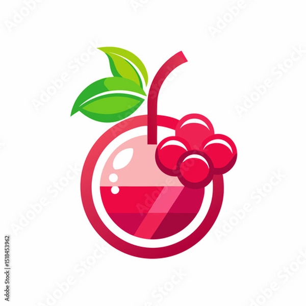 Fototapeta Minimalist cherry logo for beverage brand, with cherry red, raspberry red and soft purple colors on white