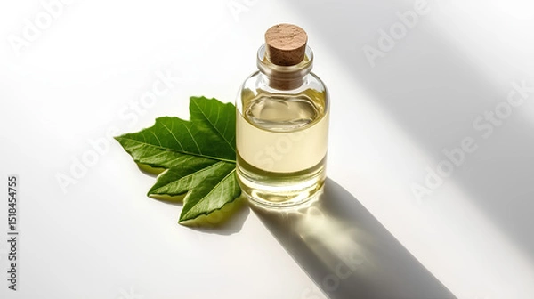 Fototapeta Three bottles of essential oil stand on the table, containing cosmetics fluid