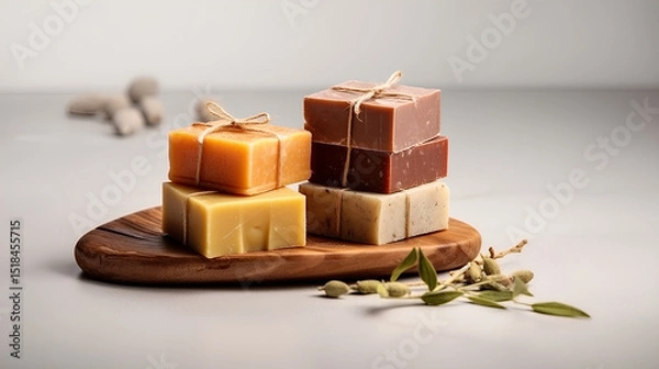Fototapeta Citrus orange handmade soap with fresh fruit is a place to copy. 