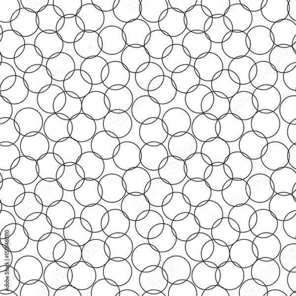 Obraz Abstract thin line circles in random order seamless pattern, minimalist simple hand drawn vector illustration, decorative monochrome texture, repeat ornament for textile, gift paper