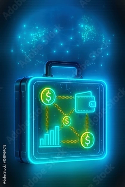 Fototapeta Digital briefcase representing finance, money management, and global transactions