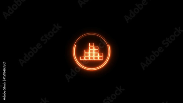 Fototapeta Neon Play button icon illustration, on black background. Digital Neon Music play button symbol background illustration 4k.