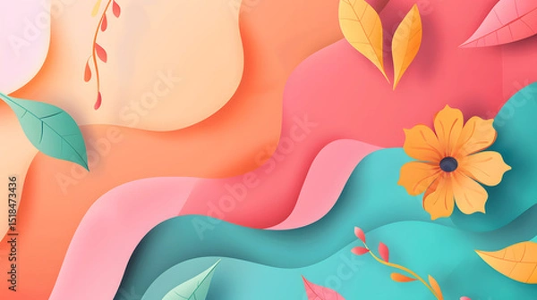 Fototapeta Floral Artistry: A serene and captivating abstract illustration, showcasing the delicate beauty of nature through soft, layered shapes and vibrant color.