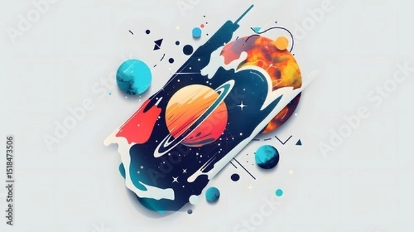 Fototapeta Cosmic Mobile: An abstract illustration features celestial bodies with abstract shape, captures the beauty and mystery of universe.