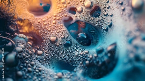 Fototapeta Artistic Macro World of Water Droplets: Capture the captivating dance of water droplets, showcasing an enchanting macro view with intricate textures and the play of light and shadow.