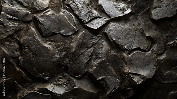 Fototapeta Dark Stone Texture: An abstract close-up of a dark stone texture, with jagged edges and rough surface showcasing the beauty in natural formations.