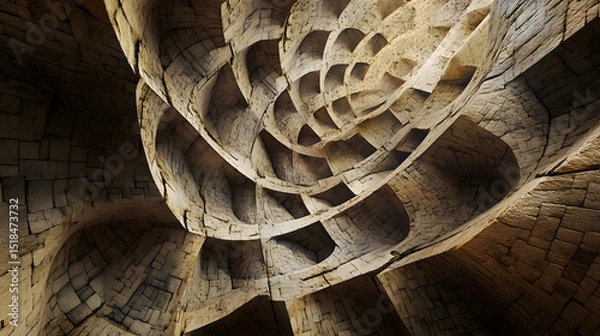 Fototapeta Spiral Stone Structure: Intricate spiral stonework creates a mesmerizing architectural detail, showcasing a unique design and masterful craftsmanship.