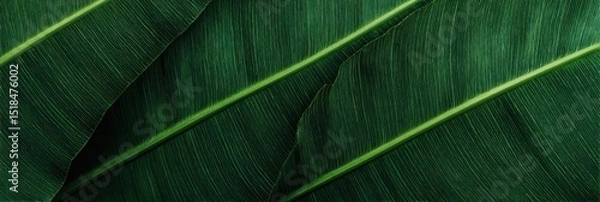 Obraz Close-Up of Tropical Green Leaf Background, Flat Lay Fresh Botanical Banner