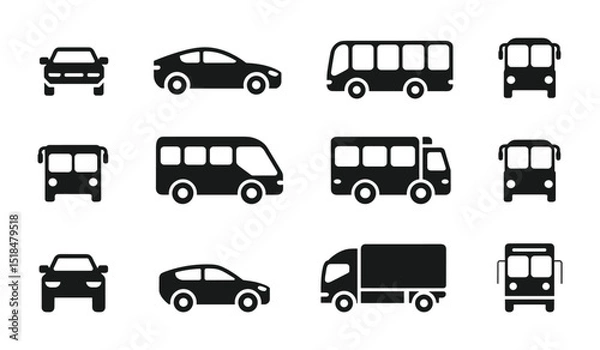 Fototapeta Car Truck  and Bus Vector Icon Set   Black Silhouette Vehicles for Web Mobile App  and Graphic Design Projects. vector