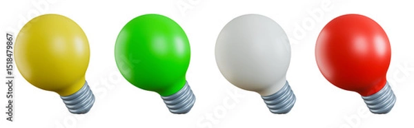 Fototapeta Light bulb icon in different colors isolated on transparent background. 3D render.