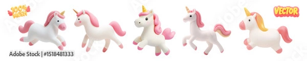 Fototapeta Vector set of realistic isolated cute unicorns on white background.