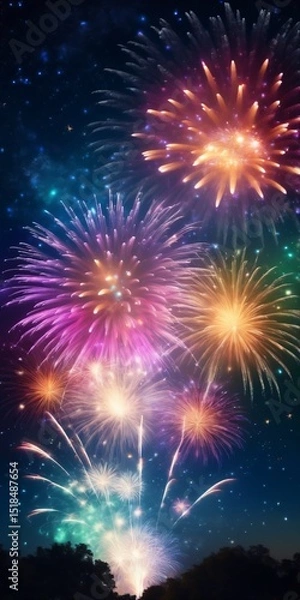 Fototapeta Dazzling display of fireworks bursting in a variety of colors against the night sky, symbolizing celebration festivity