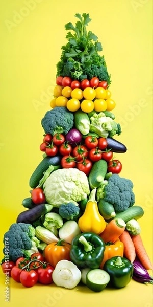 Fototapeta Assorted of vegetables in shape of tree. Flat lay