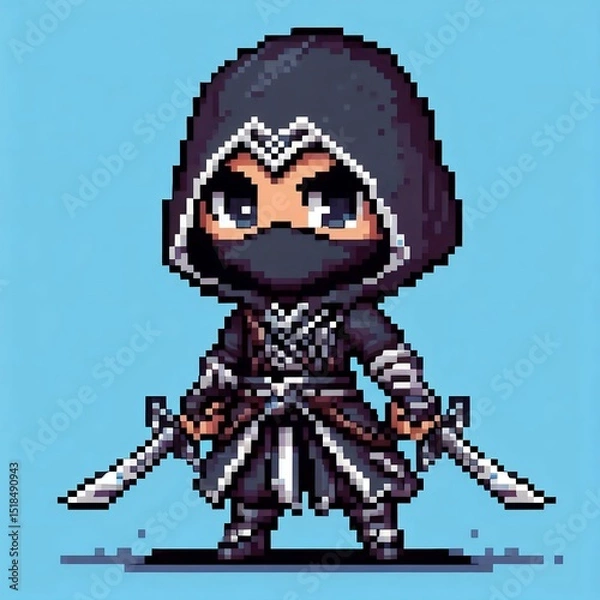Fototapeta Assassin character illustrator design with dual dagger weapons, pixel art