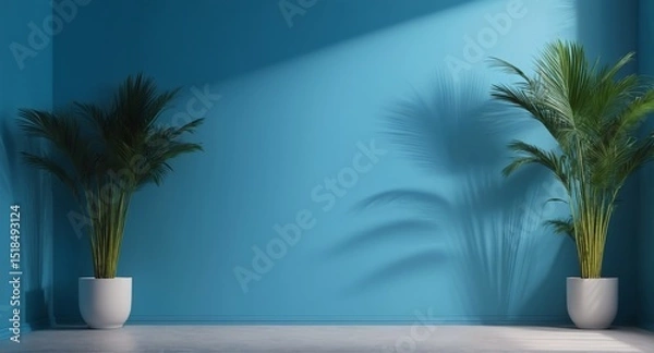 Fototapeta The wall. blue color gradient studio background for product presentation
