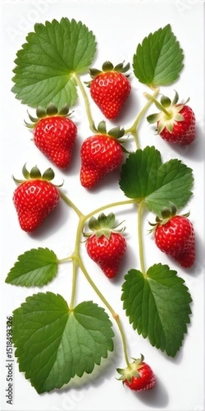 Fototapeta Fresh strawberry fruits on white. Top view, flat lay