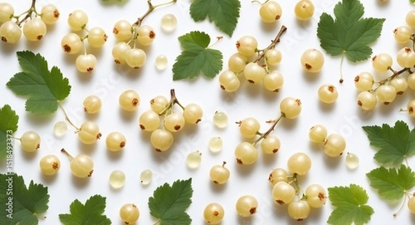 Fototapeta Fresh white currant on white background. Top view