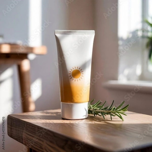 Fototapeta sunscreen bottle mockup design with light reflection background