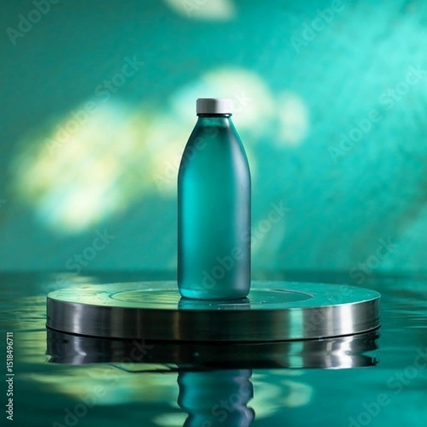 Fototapeta transparent glossy green drinking bottle mockup design