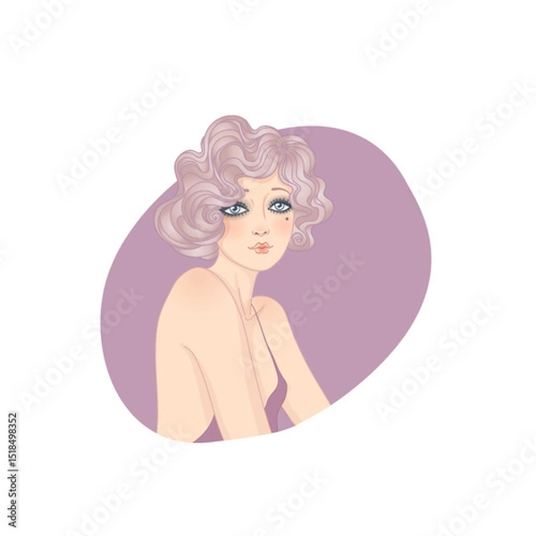 Fototapeta Art Deco vector illustration of a flapper girl in 1920s style, featuring soft dusty rose and gold tones. Elegant and modern design, ideal for fashion prints, posters, branding, or digital use.