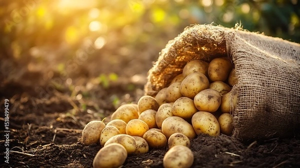 Fototapeta Harvested potatoes in a cart on a field in the countryside