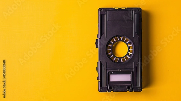 Fototapeta A black digital tape cartridge. The yellow background adds brightness to the image, which is likely of user-submitted stock.