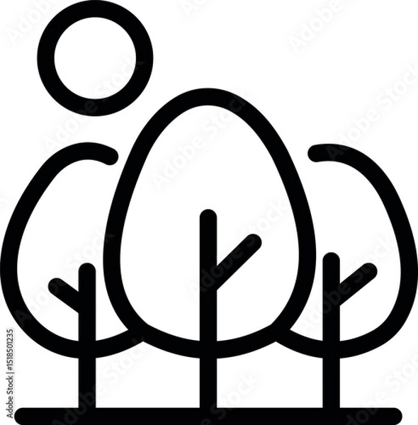 Fototapeta Trees and sun simple outline icon