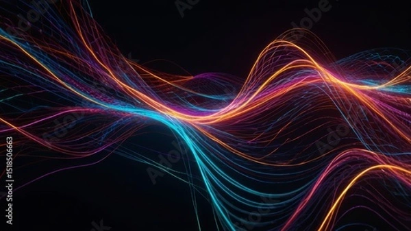 Obraz Abstract chaotic lines forming dynamic energy waves with neon hues.