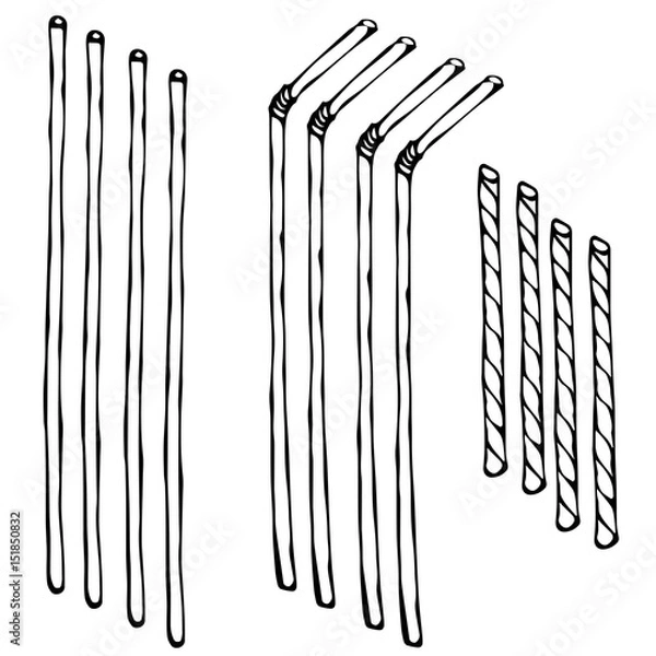 Fototapeta Straw for Beverage, Cocktails Sketch. Hand Drawn Vector Illustration Isolated on a White Background