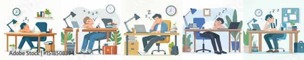 Obraz Vector of a man asleep on a desk.