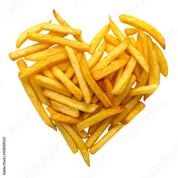 Obraz Golden French Fries in Heart Shape Isolated on Transparent Background